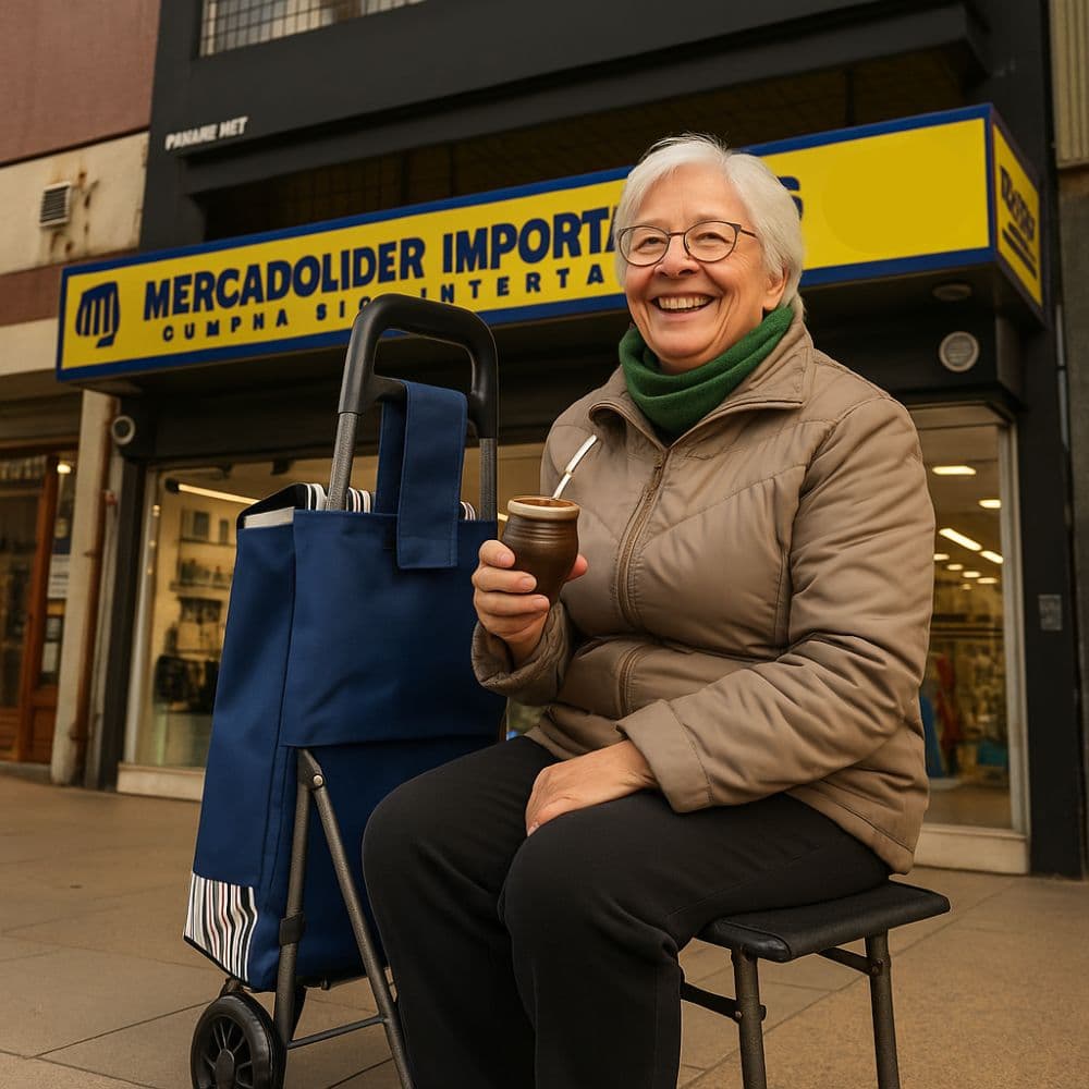 Carrito De Feria Con Asiento Metalico Liviano Plegable Espacioso Con Ruedas Resistentes Para Compras Mercado Y Paseos