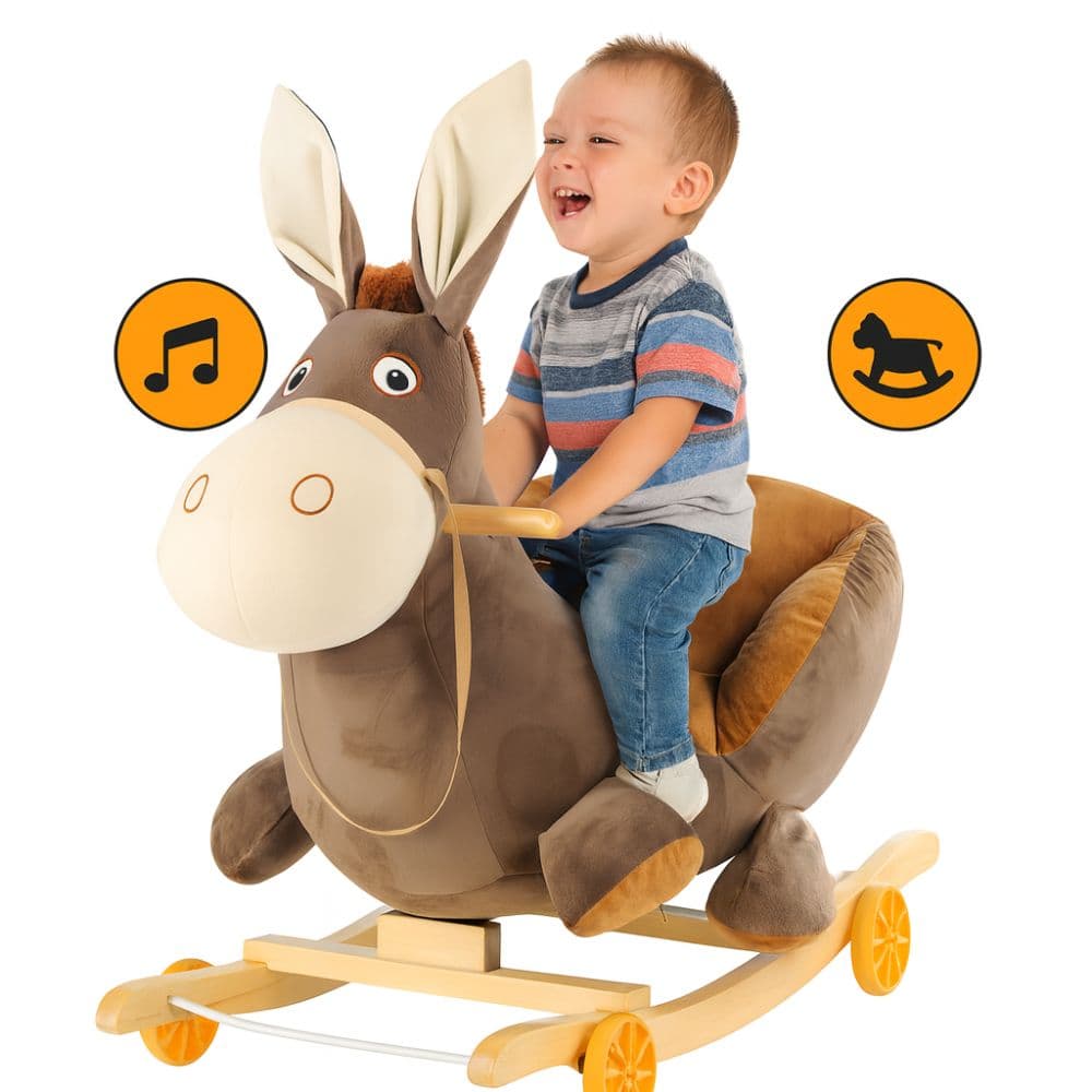 Burro Mecedor Burrito Madera Niño Balancín Seguro Divertido Bebé Infantil con Ruedas 60cm