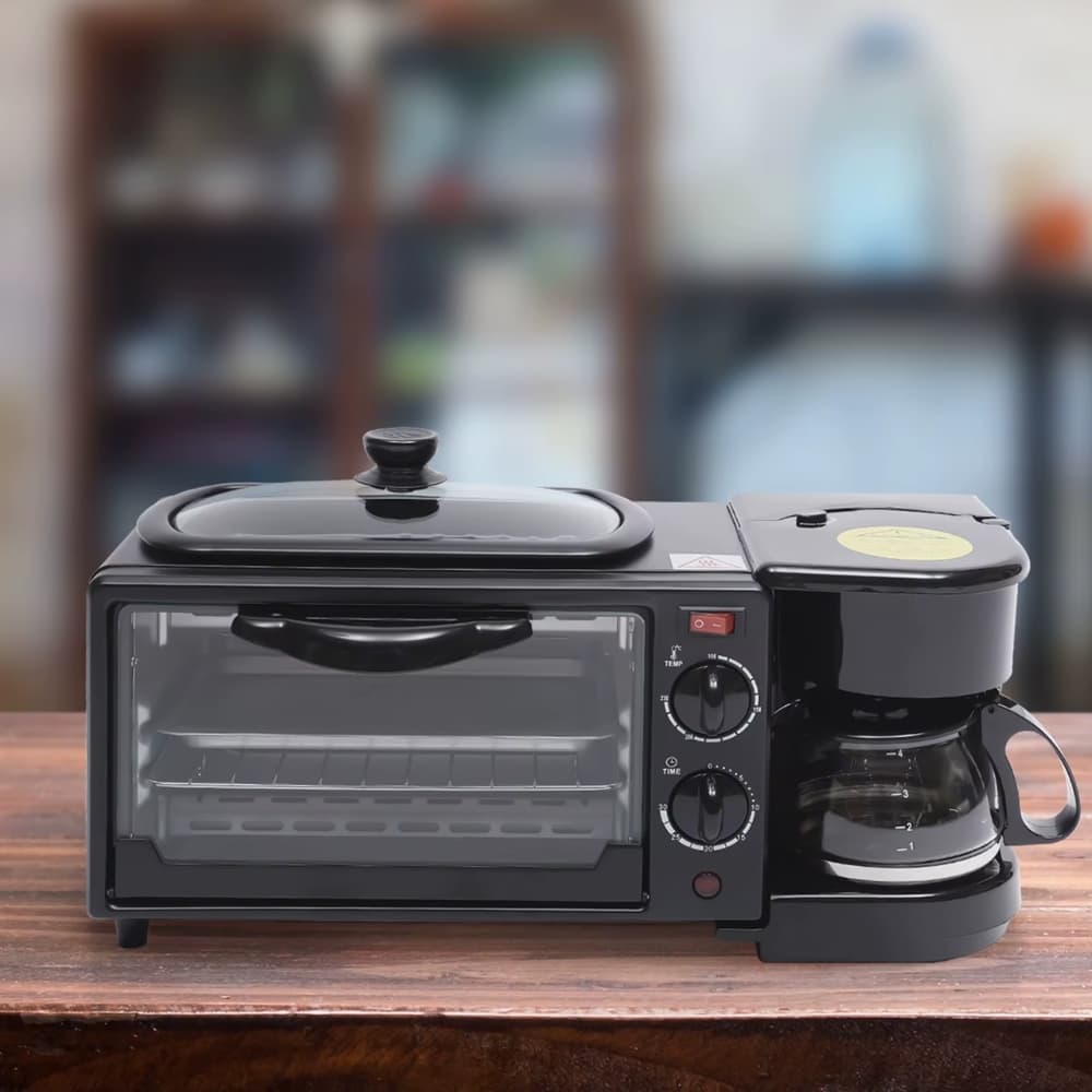 Desayunador Electrico Multifuncion 3 en 1 con Horno 10L Cafetera 4 Tazas y Plancha Superior 1050W Compacto