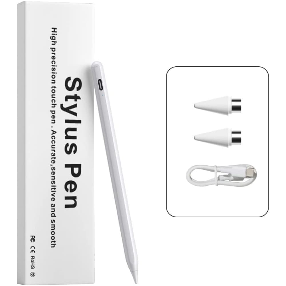 Lapiz Tactil Touch para iPad y Tablets Recargable USB-C Punta Intercambiable y 20h de Uso Con Magnetico Sensible a Presion