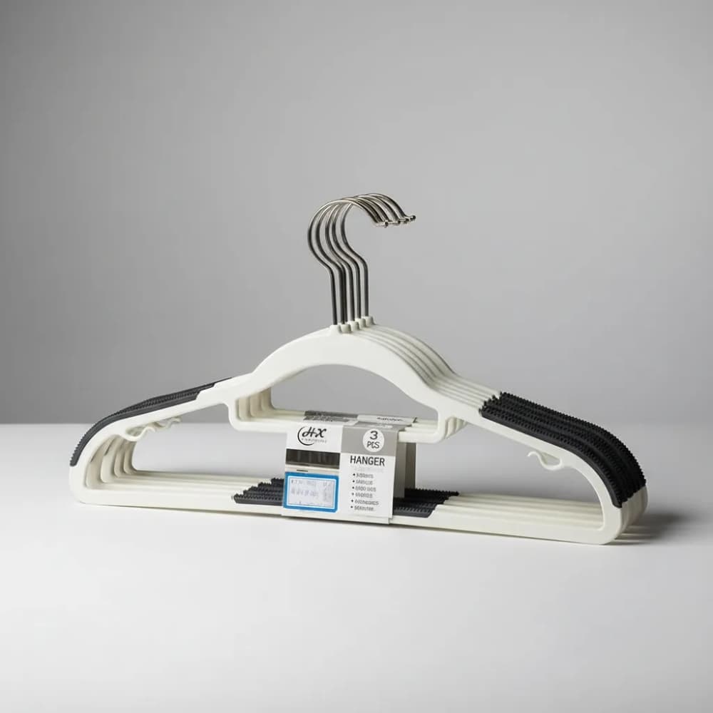 Pack 3 Perchas Antideslizantes Para Ropa 42cm Plásticas Reforzadas Gancho Metálico Ahorra Espacio