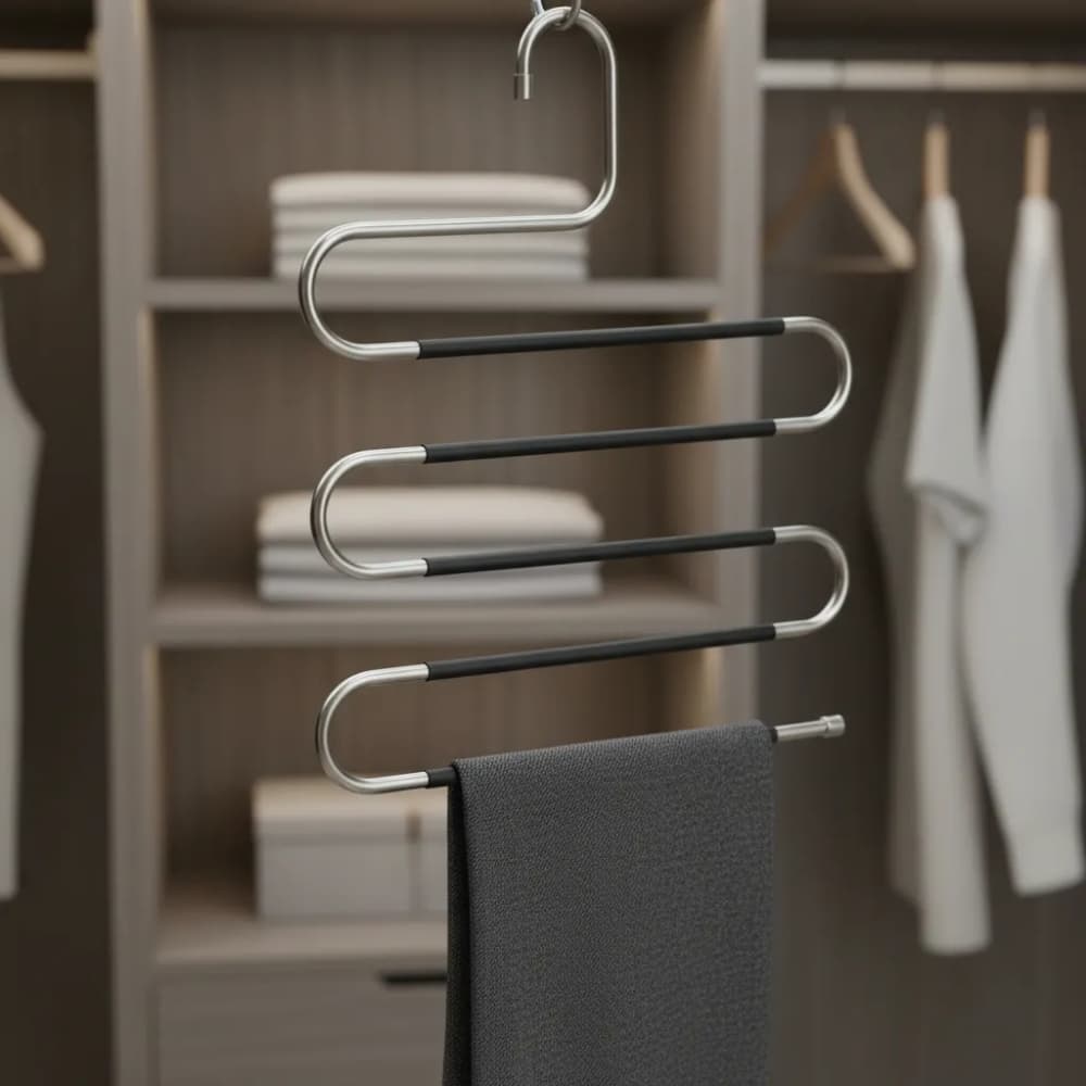 Percha Para Pantalones Multiple Antideslizante Acero Inoxidable 5 Niveles 33x36cm Ahorra Espacio