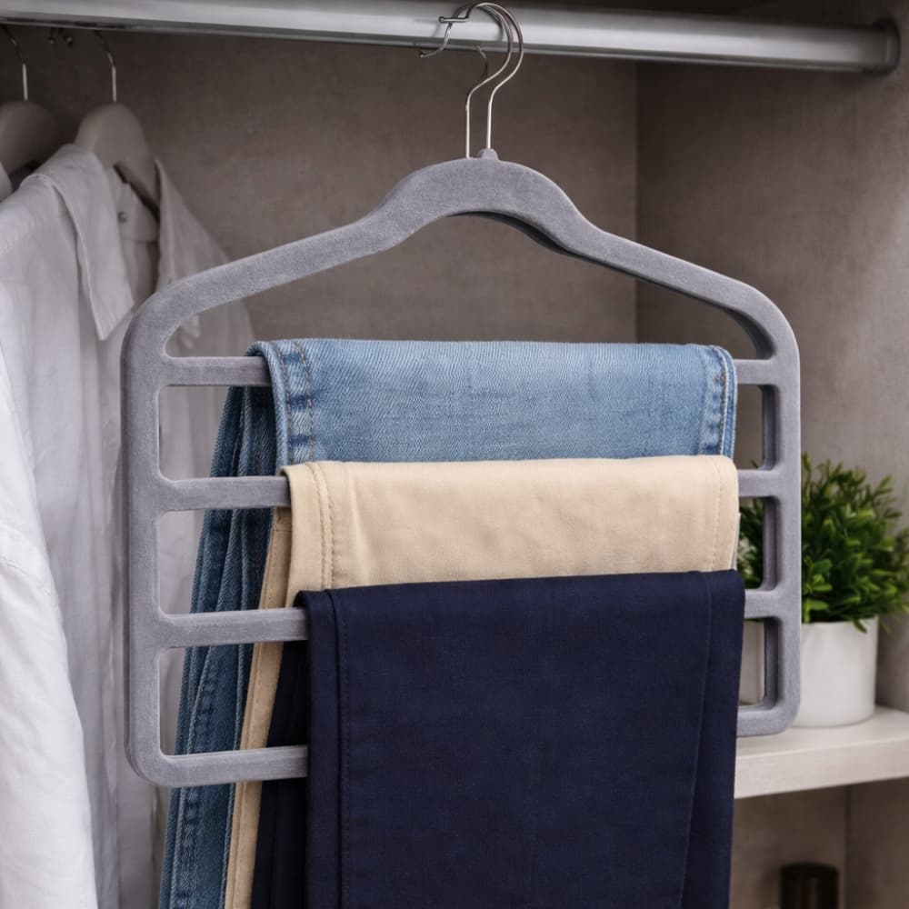 Pack 3 Perchas Para Pantalones Terciopelo Antideslizante 44x42cm Ahorra Espacio Placard