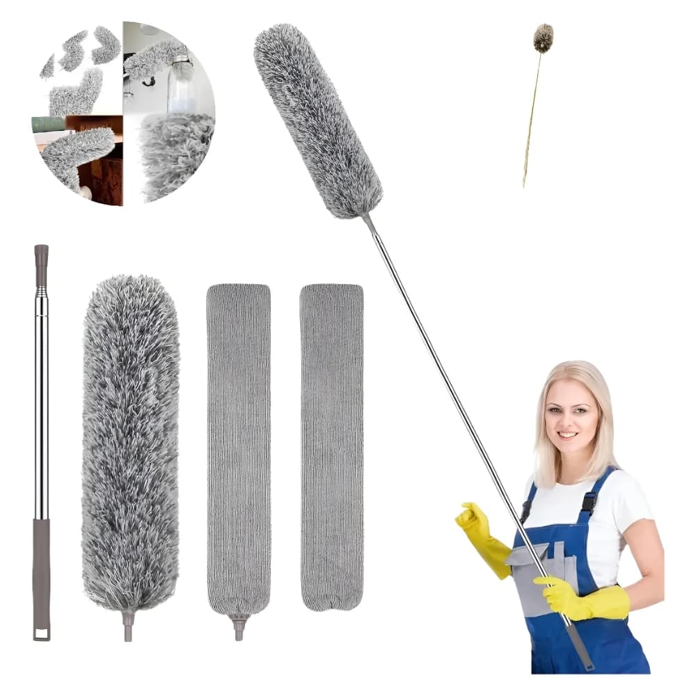 Plumero Extensible Microfibra Con Cabezales Intercambiables 210cm Limpieza Altura Hogar Oficina