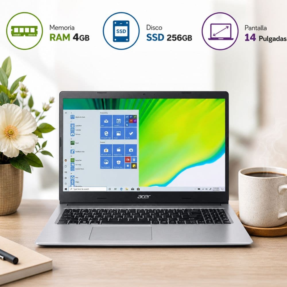 Notebook Acer Ryzen 5 3500u Memoria Ram4gb Disco Ssd 256gb Pantalla 14 Pulgadas Windows Home