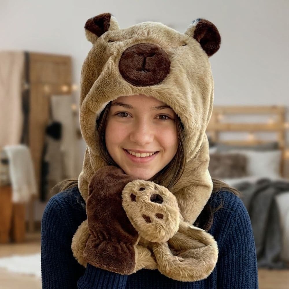 Gorro Bufanda Peluche Capybara Para Niños Ideal Para Invierno