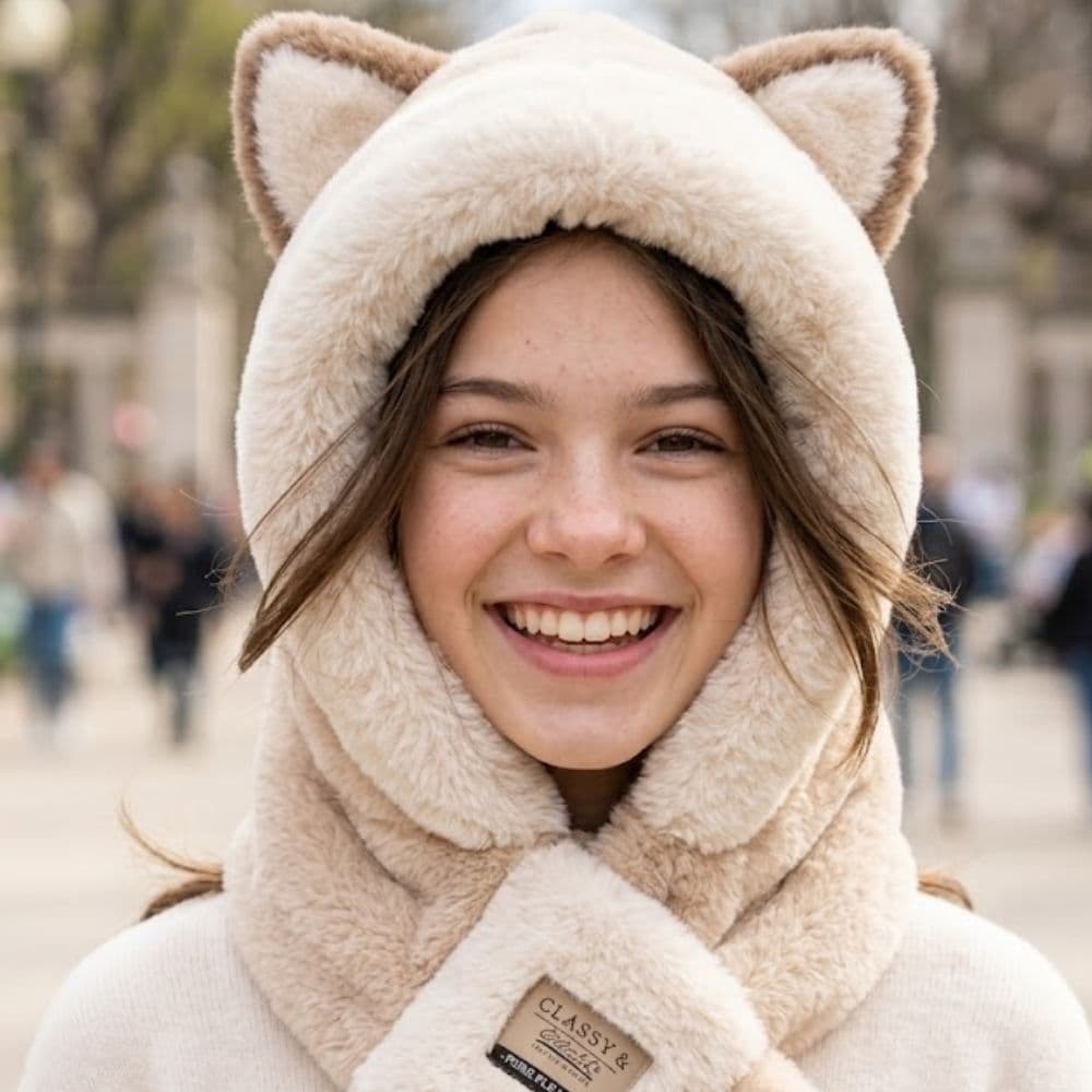 Gorro Bufanda Peluche Juvenil Con Orejas Ideal Para Invierno