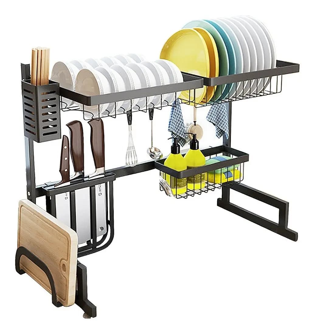 Escurridor sobre pileta acero inoxidable organizador cocina 2 niveles negro