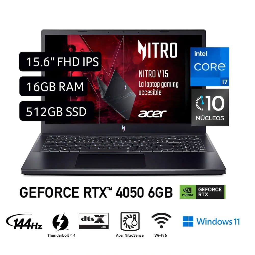 Notebook Acer Gamer Nitro V 15 Intel Core I7 13a Gen Memora Ram 16gb Disco SSD 512gb Pantalla 15.6´
