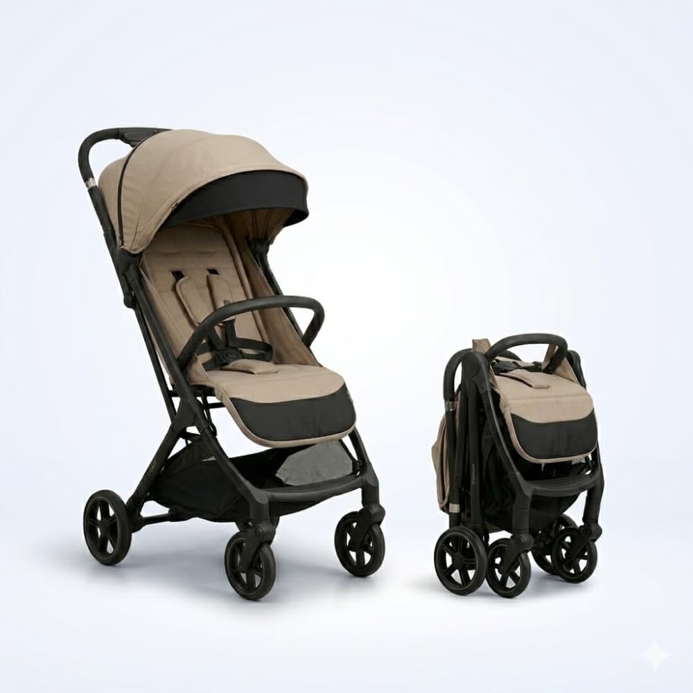 Cochecito Bebé Plegable Ultraliviano Aluminio Compacto Color Beige Cierre En 3 Segundos Con Una Mano Apto Desde Recién Nacido Hasta 22 Kg Ideal Para Viajes Y Uso Diario