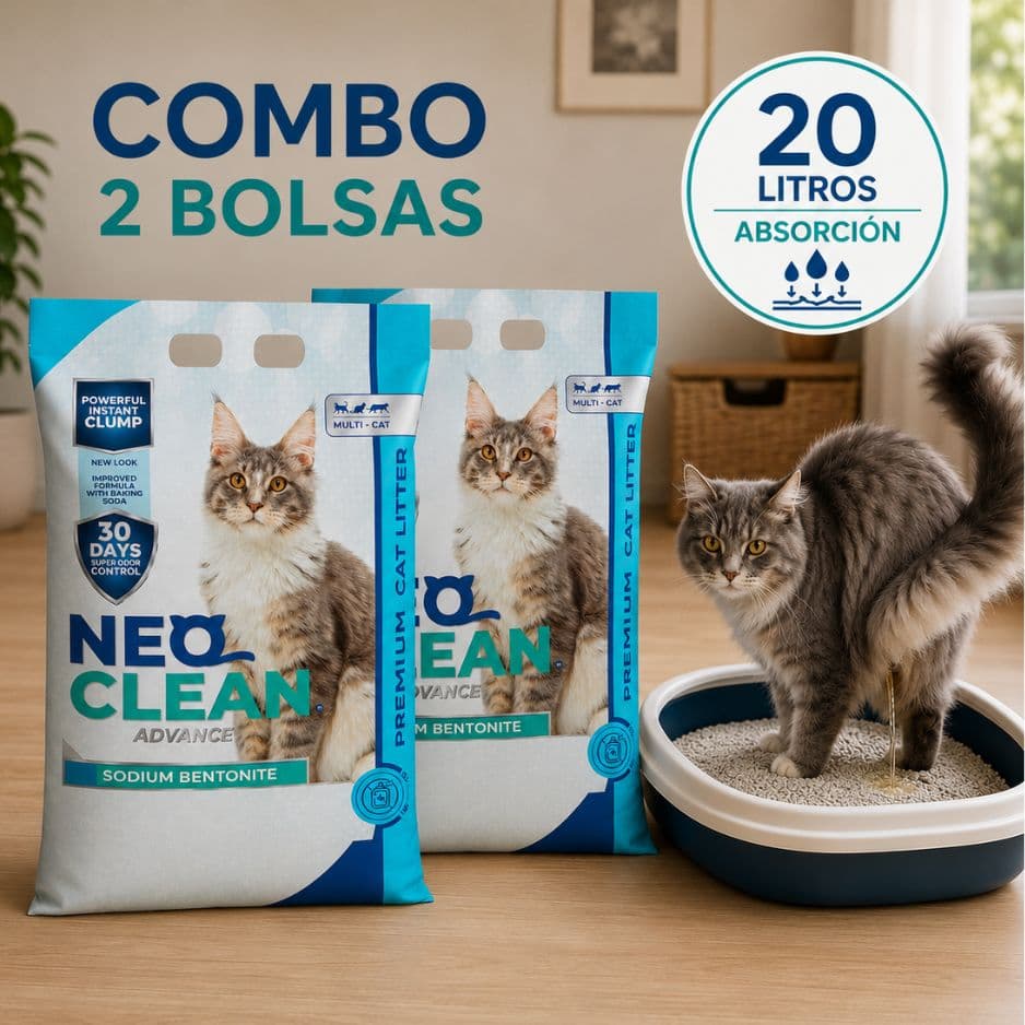 Arena Para Gatos Aglomerante Neo Clean Sin Aroma 8.3kg Equivalen a 10 Litros 2 Bolsas