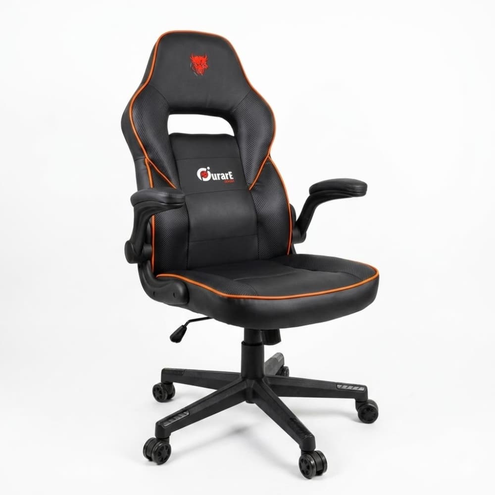 Silla Gamer Reforzada Hasta 250Kg Reclinable Ergonómica Ecocuero Con Apoyabrazos Rebatible Color Naranja