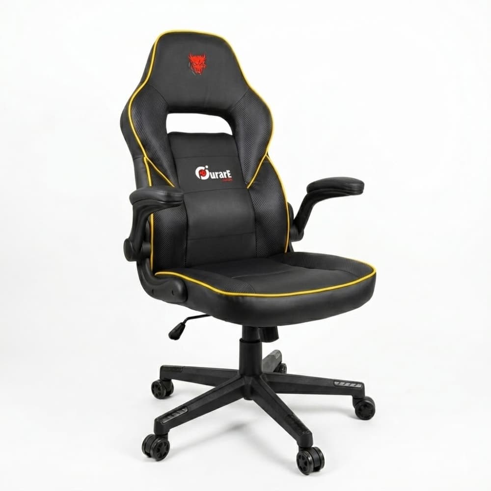 Silla Gamer Reforzada Hasta 250Kg Reclinable Ergonómica Ecocuero Con Apoyabrazos Rebatible Color Amarillo