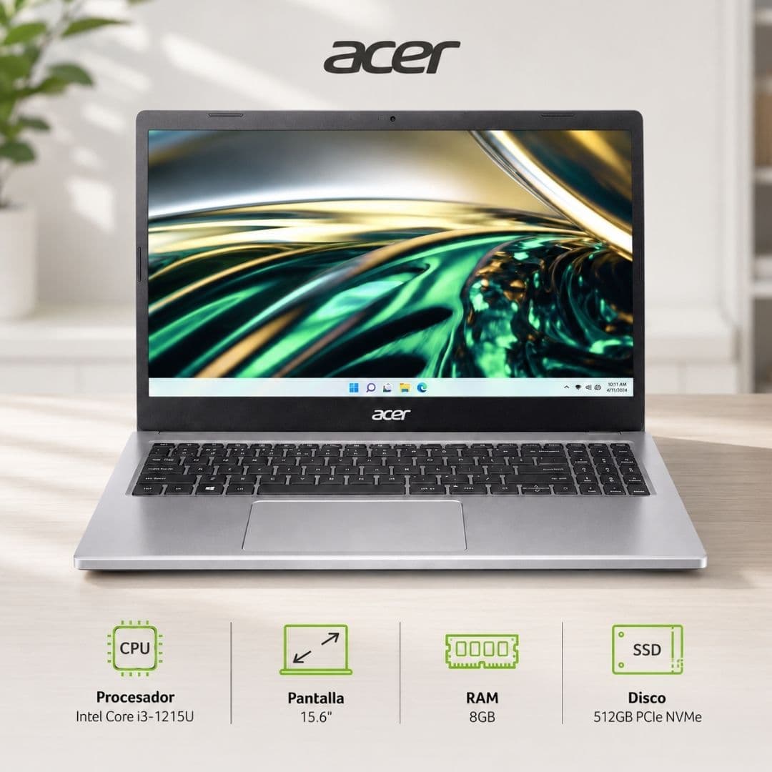 Notebook Acer Aspire I3 Pantalla 15.6″ Full HD Disco Ssd 512gb Memoria RAM 8GB Windows 11