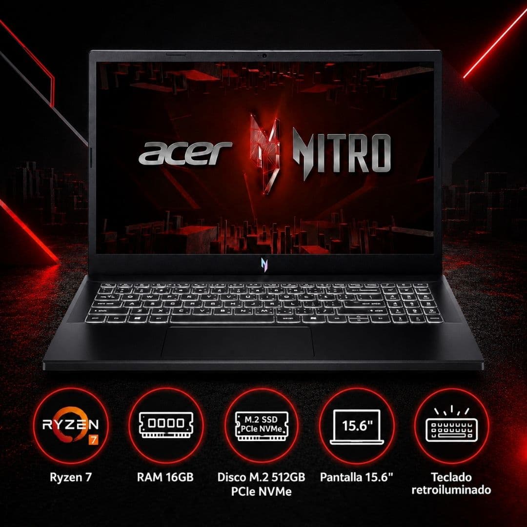 Notebook Acer Nitro V Amd Ryzen 7 7735hs 16 Gb Ddr5 512 Gb Ssd 15.6 Full Hd Ips Nvidia Geforce Rtx 4050 Windows 11 Home Teclado Español