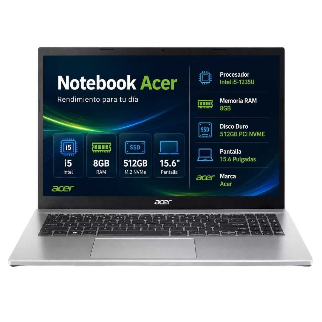 Notebook Acer Laptop A315-59-50W3 BT Intel i3 Memoria RAM 8GB Disco M2 512GB PCI NVME 4L3.57 Pantalla 15.6 Pulgadas