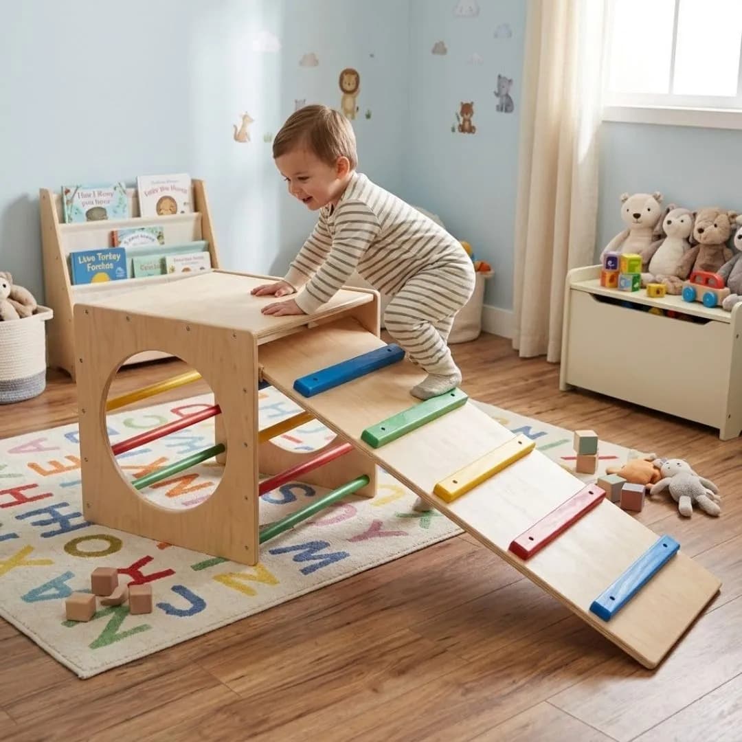 Cubo Y Rampa Doble Juego Madera Motricidad Para Niños