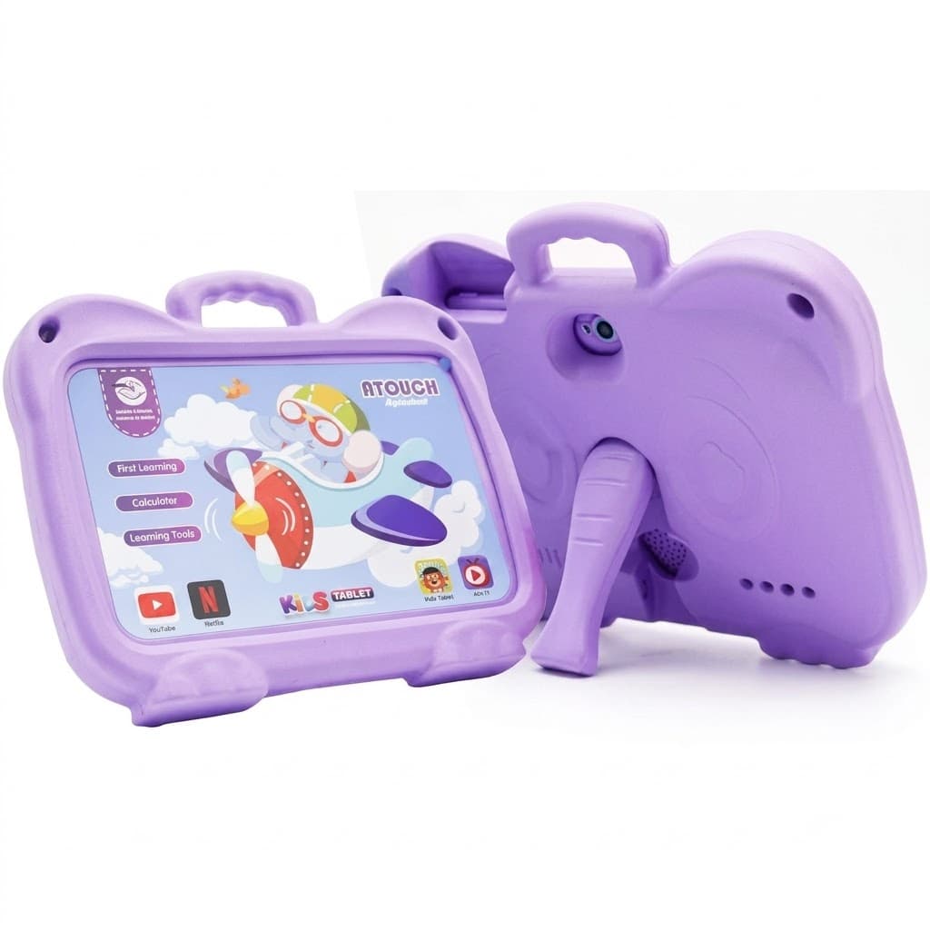 Tablet Infantil ATouch KT4 Lite Android 16 8GB 256GB Con Funda Goma EVA 7 Pulgadas Violeta