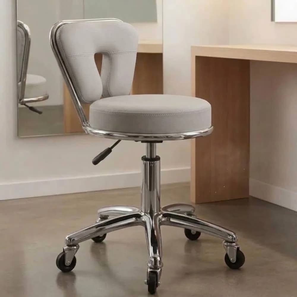 Silla Butaca Con Ruedas Giratoria Altura Regulable Ecocuero Para Estética Oficina color gris