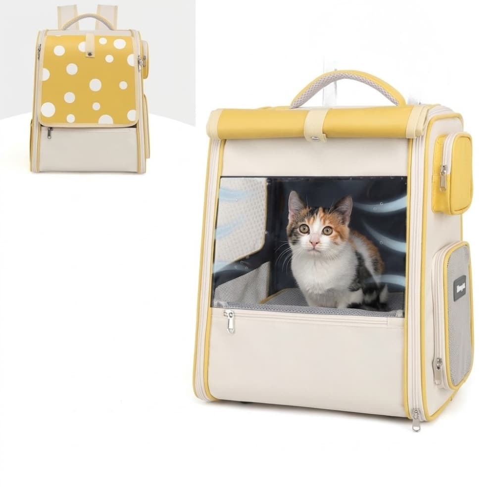 Mochila Transportadora Para Mascotas Gatos Y Perros Pequeños Con Ventilación Y Protección Solar Amarillo