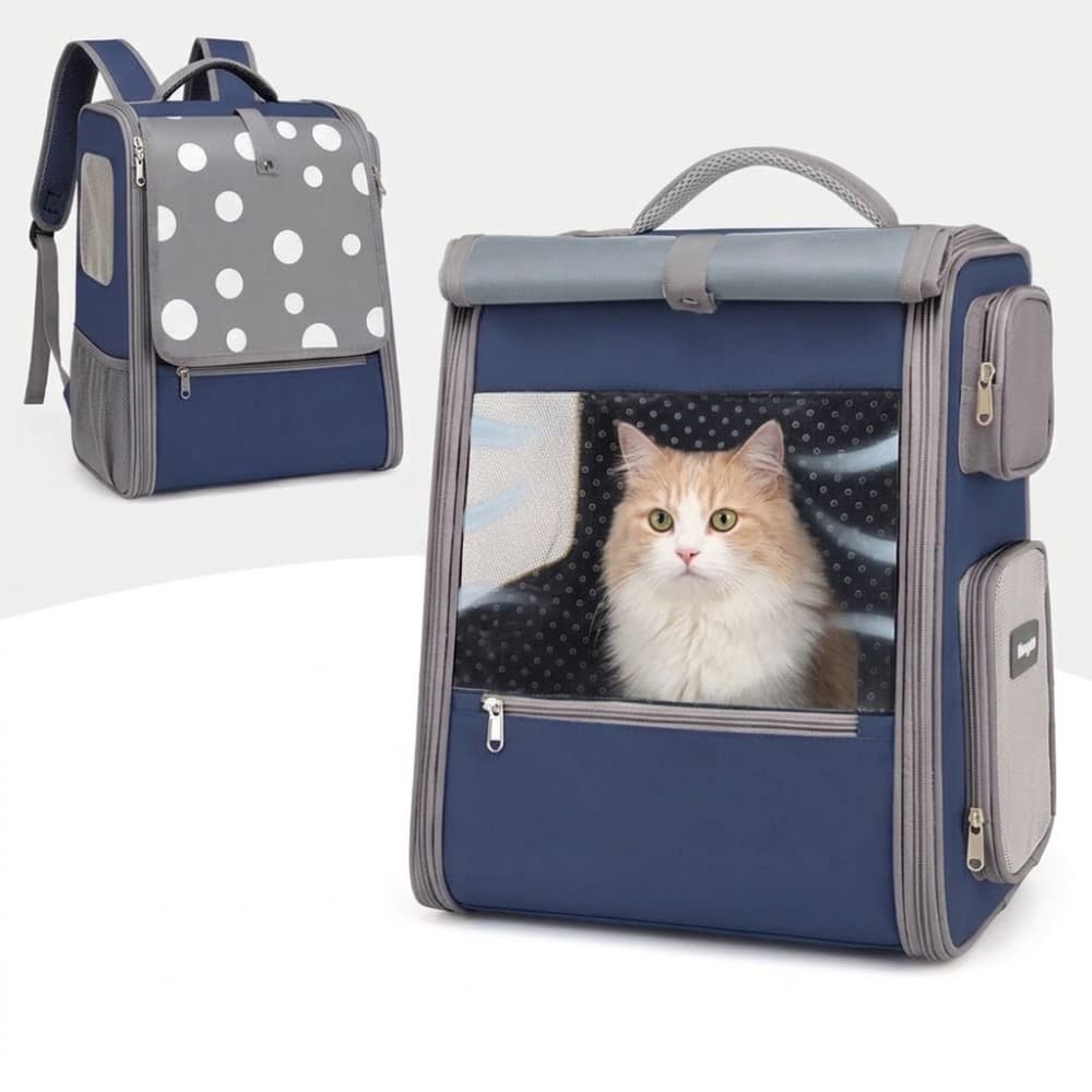 Mochila Transportadora Para Mascotas Gatos Y Perros Pequeños Con Ventilación Y Protección Solar Azul