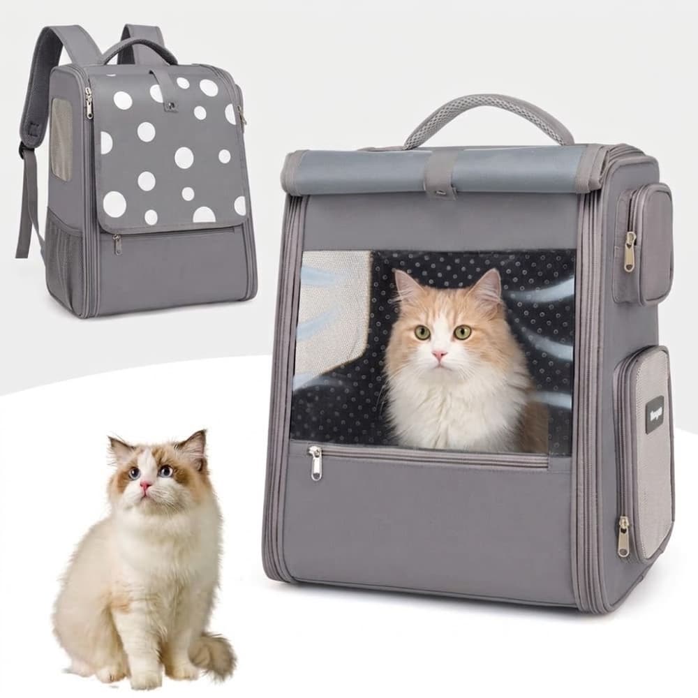 Mochila Transportadora Para Mascotas Gatos Y Perros Pequeños Con Ventilación Y Protección Solar Gris