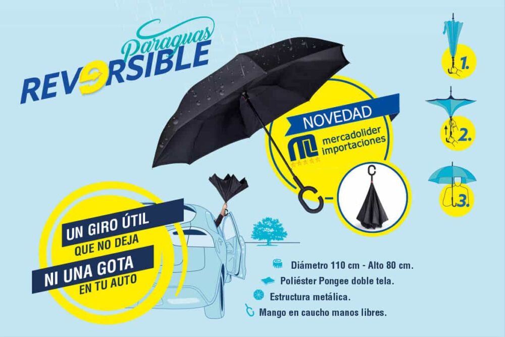 paraguas anti viento reversible con mango en C