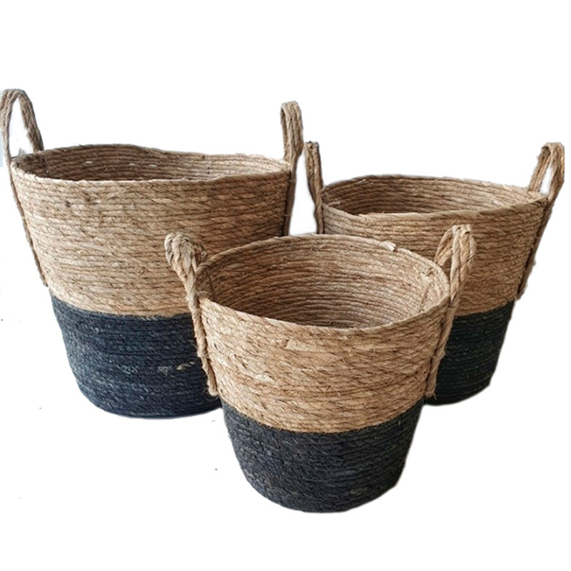 cesto junco natural con negro