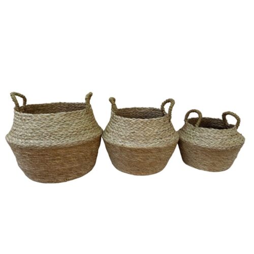 Set 3 Cesto Con Manijas De Seagrass Natural