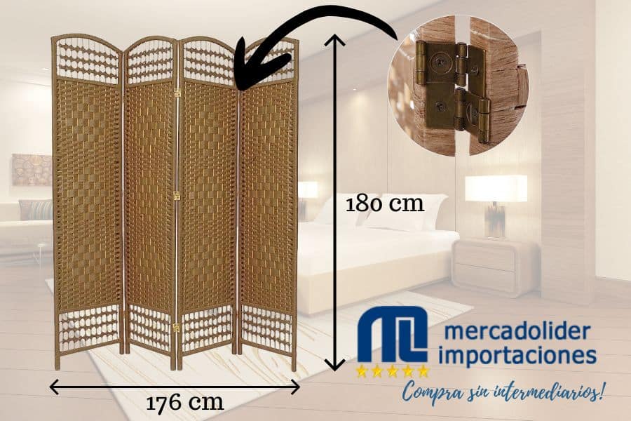 biombo separador ratán de 4 hojas resistente 180cm