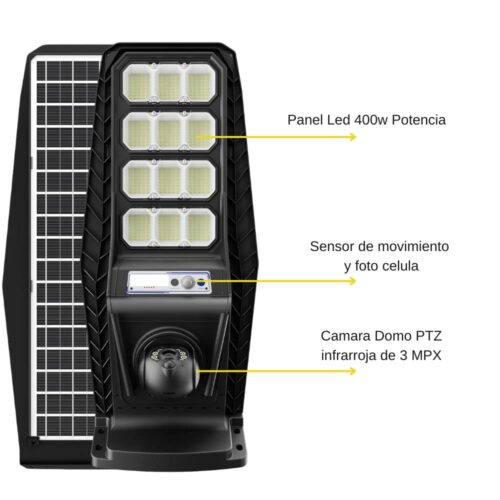 foco solar 400w con camara PTZ 3mpx