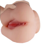 Side view of the realistic male masturbator showing vaginal and anal orifices.