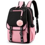 Mochila negra con rosa