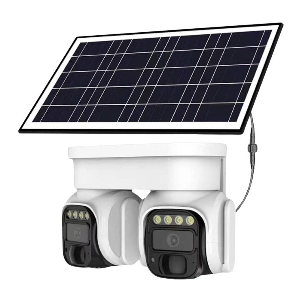 Camara exterior doble con panel solar