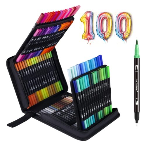 Set de 100 Marcadores Doble Punta colores variados