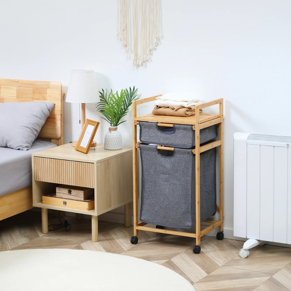 Cesto Para Ropa En Bambu Con Cajon