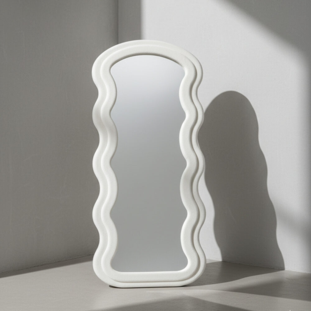 Espejo De Pie Terciopelado Ondulado Con Marco Mdf Moderno 160x60cm color BLANCO