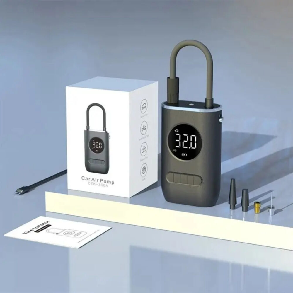 Compresor de aire portatil 150 PSI recargable por USB mini inflador para neumaticos de autos motos bicicletas y pelotas