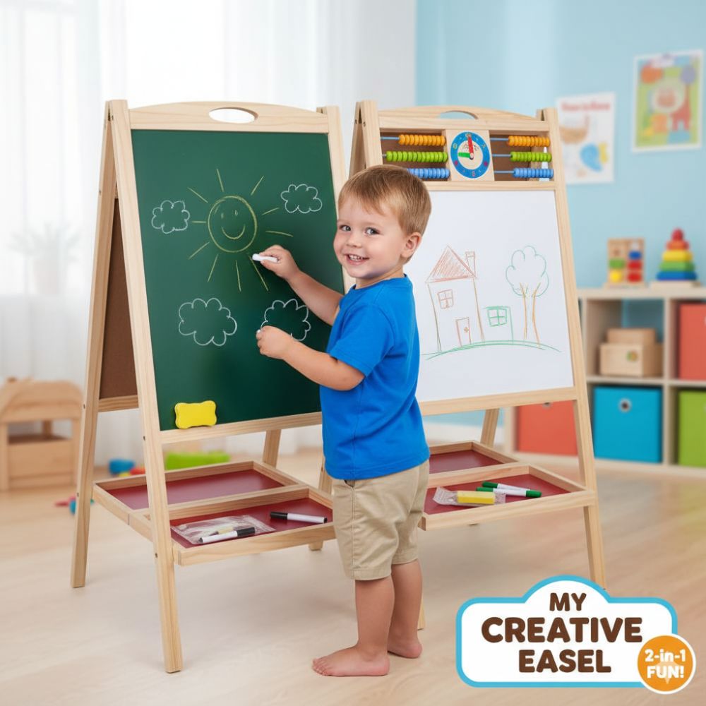 Atril Pizarra Grande Doble Pizarron Para Niños Didactico Tiza